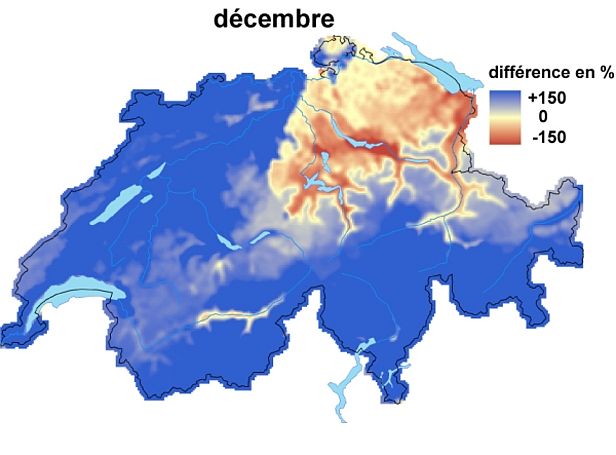 Figures 1 et 2: Hauteurs de neige comparées aux moyennes pluriannuelles en novembre (en haut) et en décembre 2008 (en bas).
